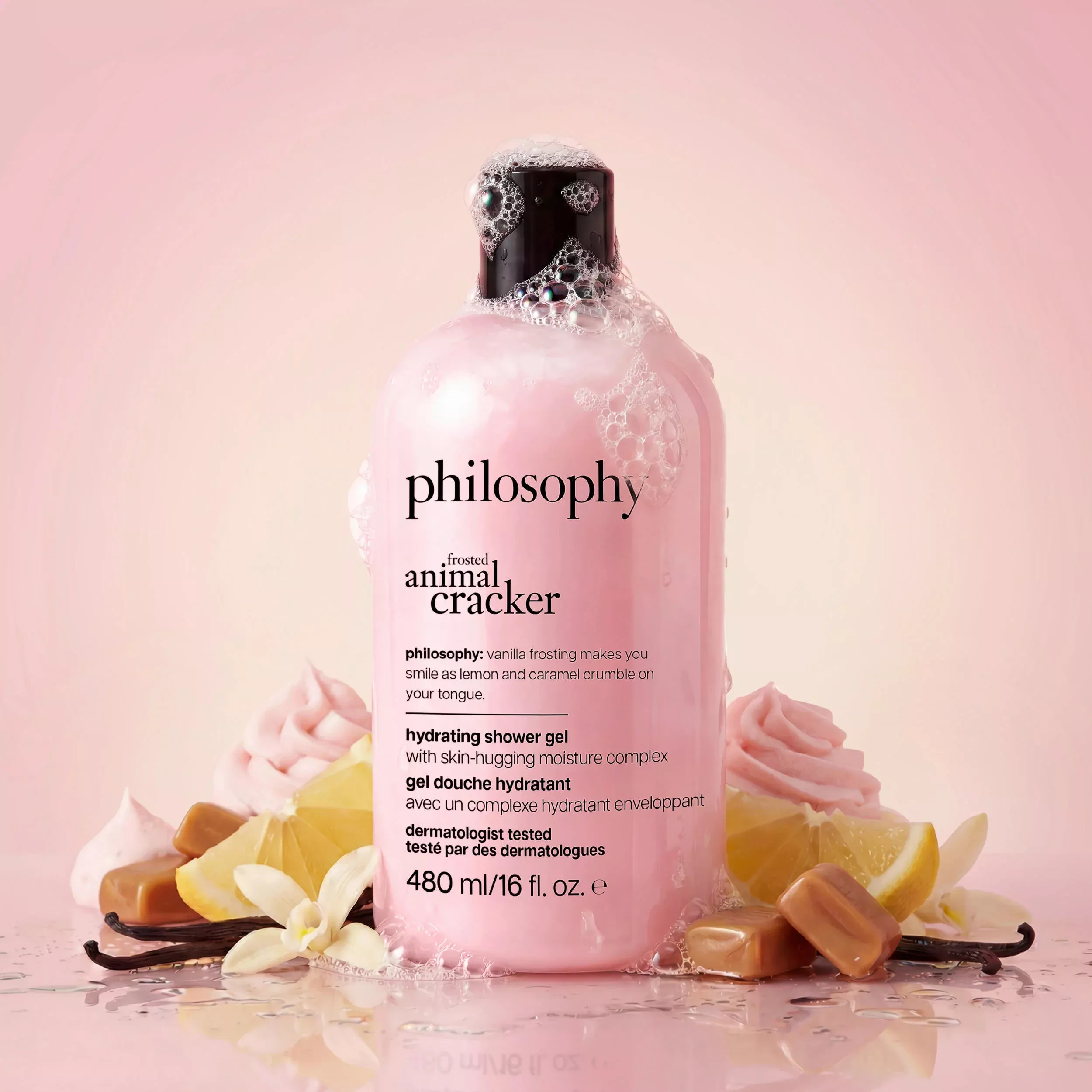 pink frosted animal cracker hydrating shower gel