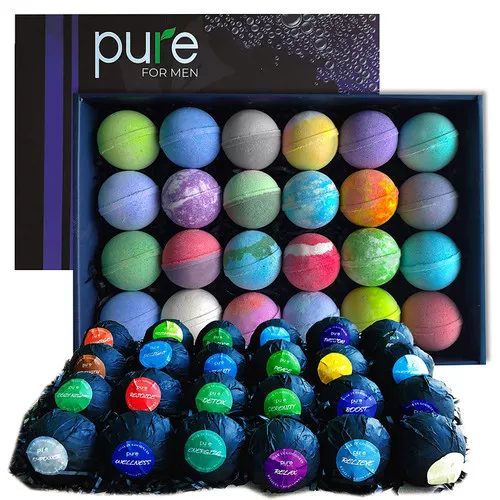 Pure Parker - Men's Bath Bombs Gift Set. 24 Therapeutic Shea Bath Bombs for Men!