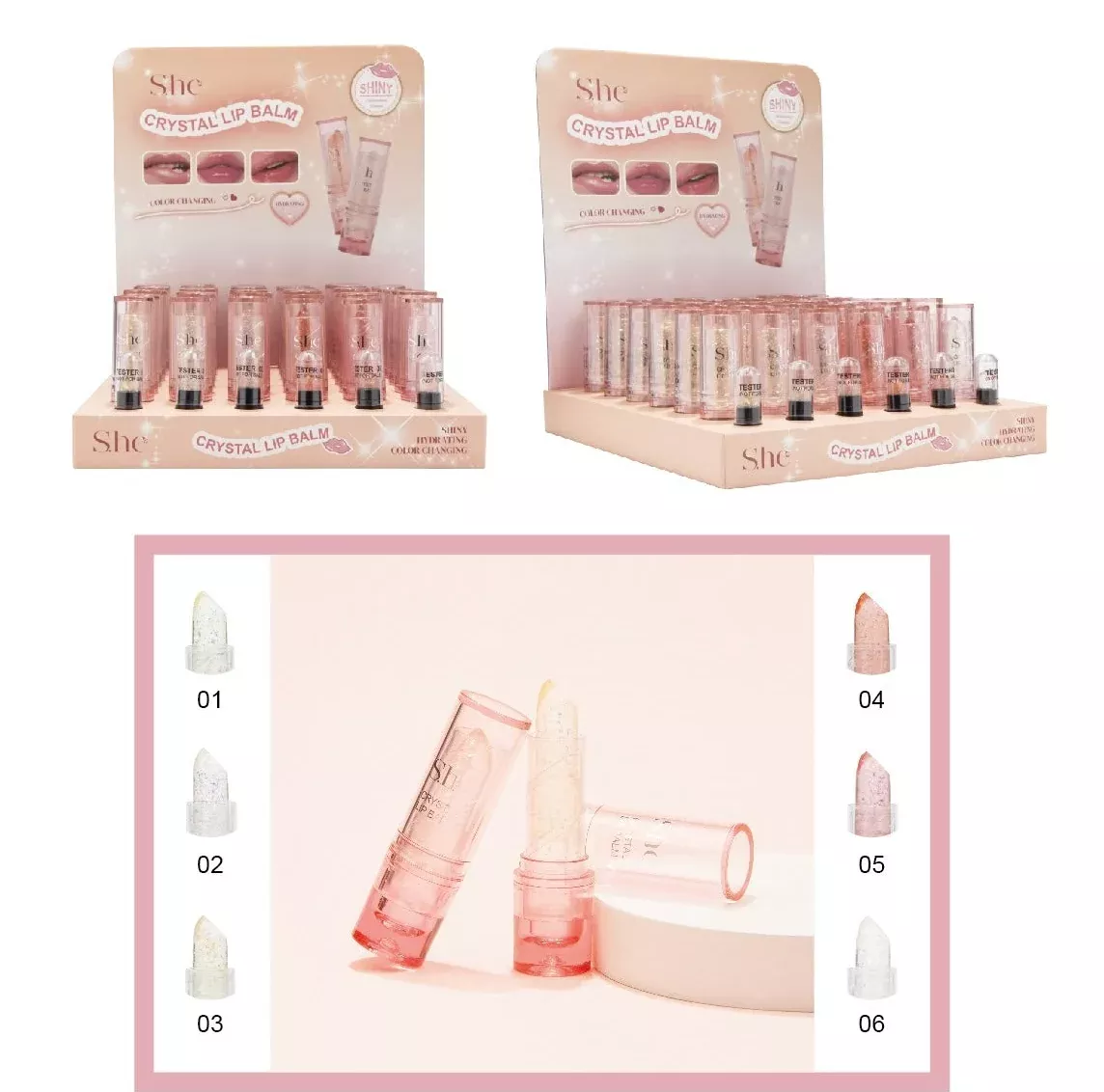 S.HE MAKEUP - CRYSTAL LIP BALM (36PCS)