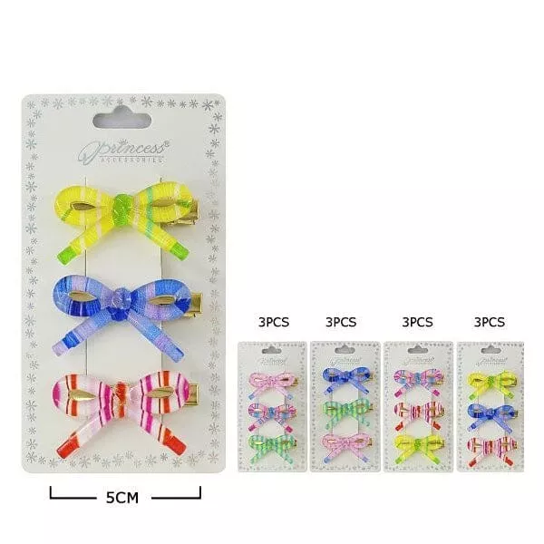 Striped Bow 3PCS Hair Clip Set 1081M (12 units)